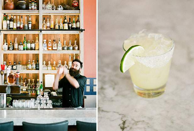 Bartender shakes up a margarita at Maya's - Sarah Der