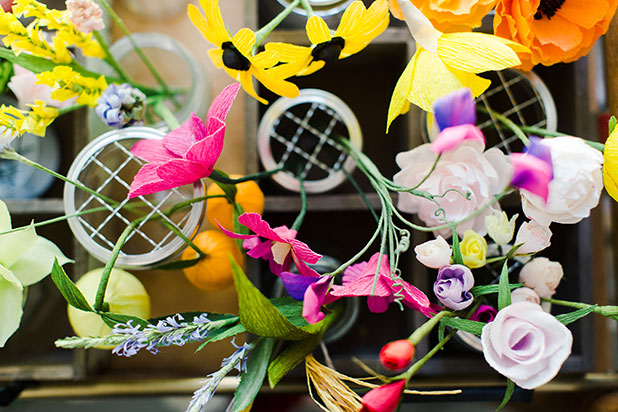 Color bouquets of paper flowers made by Carrie from Paper Rose. Co. - Sarah Der