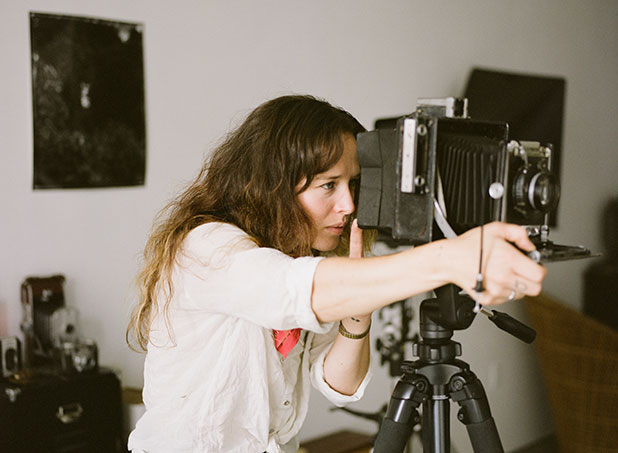 emily focuses her large format camera