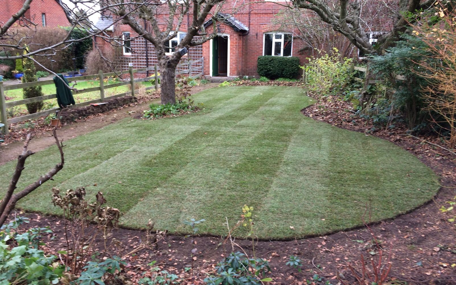 RTF turf installed with custom stripes in King's Somborne, Hampshire