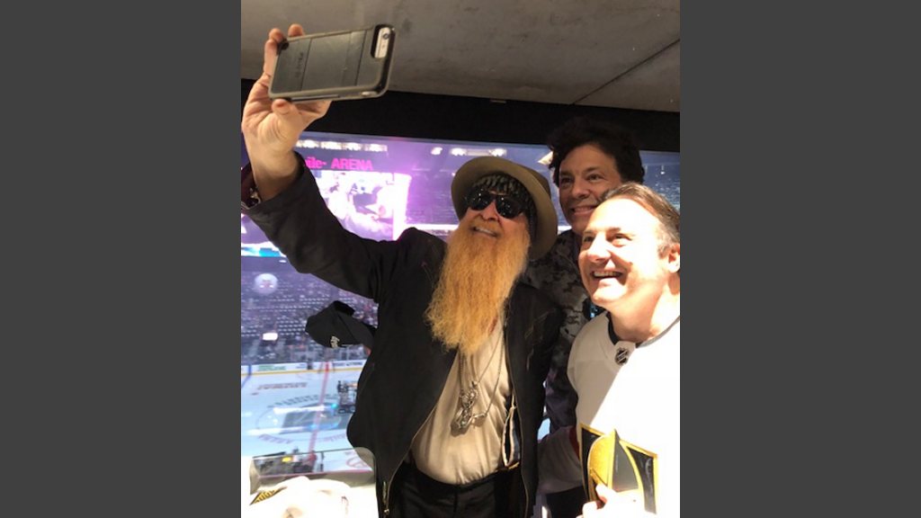  Billy Gibbons shooting a selfie with Marklen Kennedy, producer of “Gigolos,” and Gavin Maloof, a minority owner of the Vegas Golden Knights.   