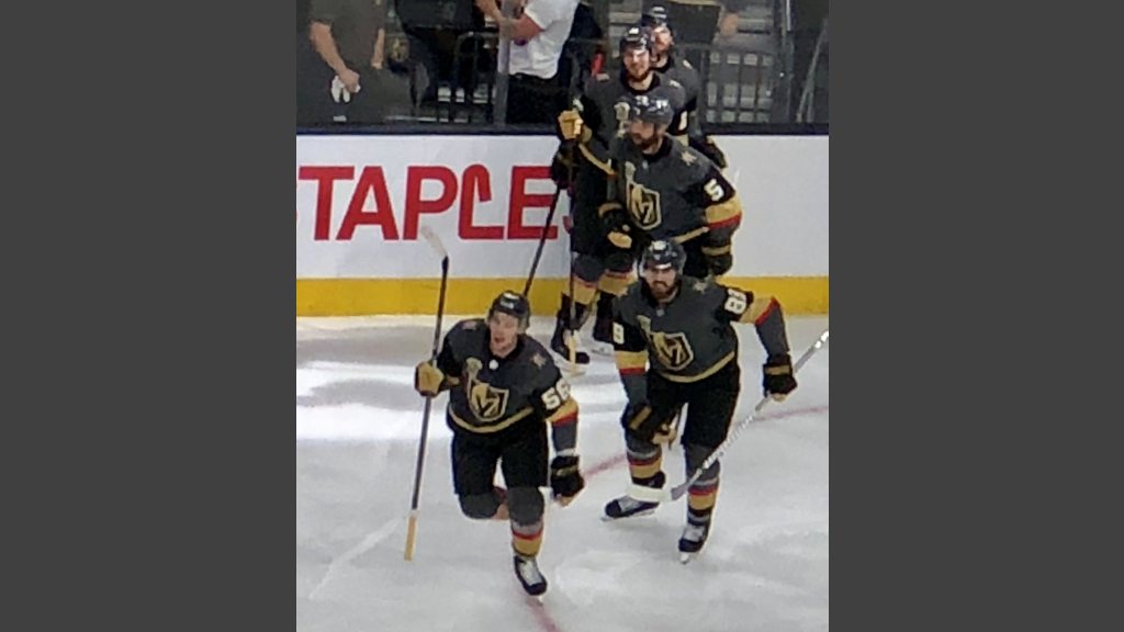  The Golden Knights celebrate one of their seven goals.   