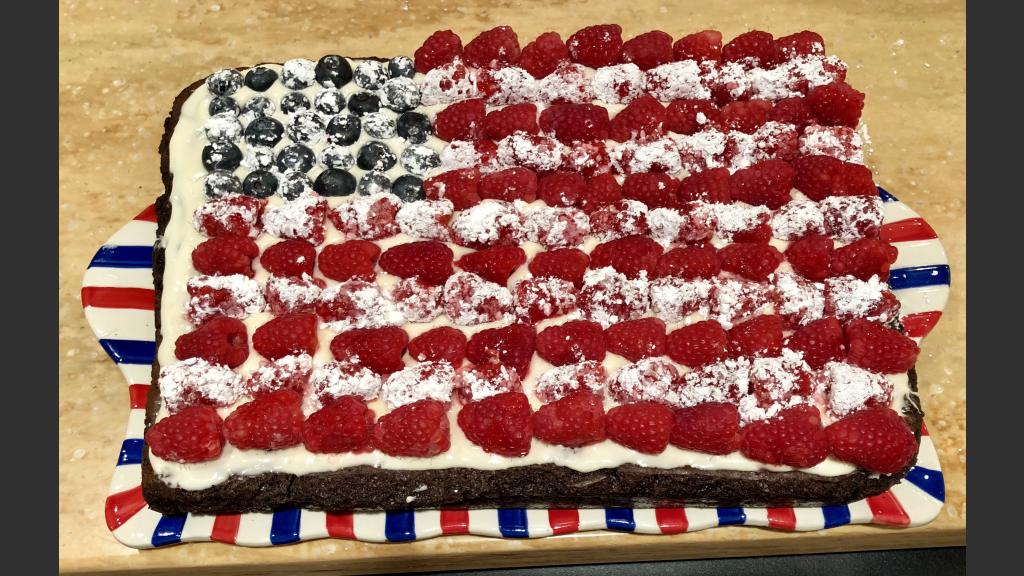  Cara and her mother Jan put together this 4th of July patriotic piece de resistance: Brownies with Raspberries and blueberries. 