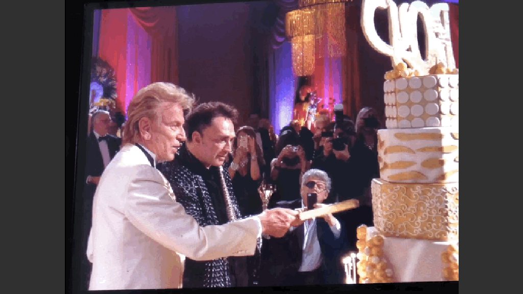 Illusionists Siegfried and Roy cutting the cake for Roy’s  65th birthday at The Mirage on Oct. 3, 2009. (All Yaghi photos courtesy of Yaghi)