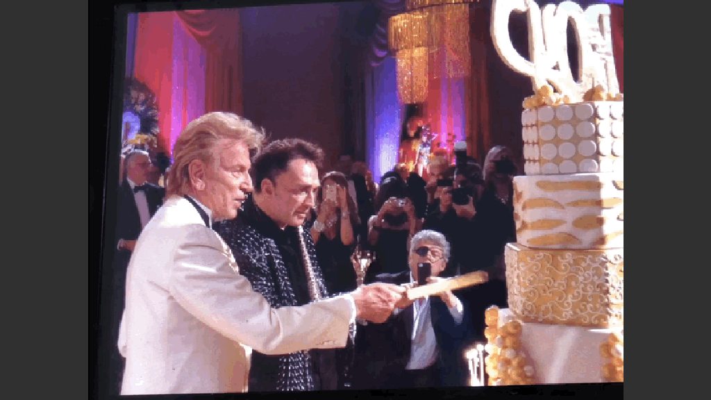 Illusionists Siegfried and Roy cutting the cake for Roy’s 65th birthday at The Mirage on Oct. 3, 2009. (All Yaghi photos courtesy of Yaghi)
