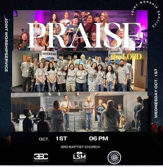 ✨ Join us tonight for a combined worship experience with Crossway Baptist and Third Baptist youth!

📍 Third Baptist Church (410 W McKnight Dr. Murfreesboro, TN) 
🕕 6:00&ndash;7:30 PM (worship)
🎉 7:30&ndash;8:30 PM (games &amp; fellowship in the gy