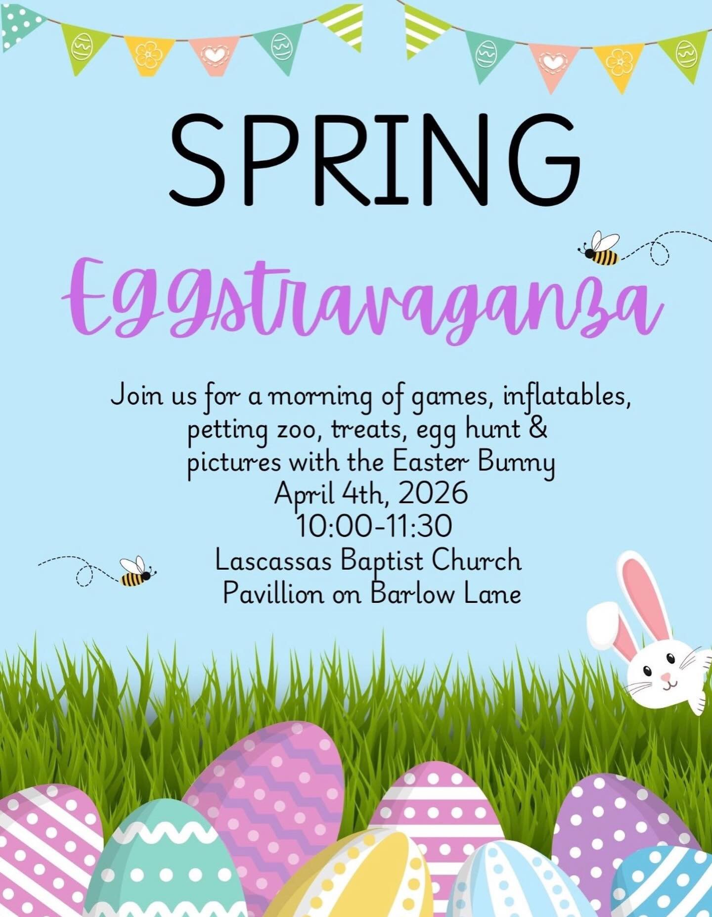 Join us for our annual Spring Eggstravaganza!! April 4th at 10:00 at the pavilion on Barlow Lane.