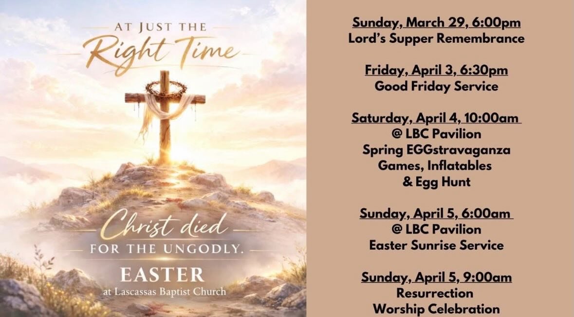 Make plans now to join us this Easter as we celebrate the truth that &ldquo;At just the right time, Christ died for the ungodly&rdquo; #lbcfamilynet #missionjerusalem #atjusttherighttime