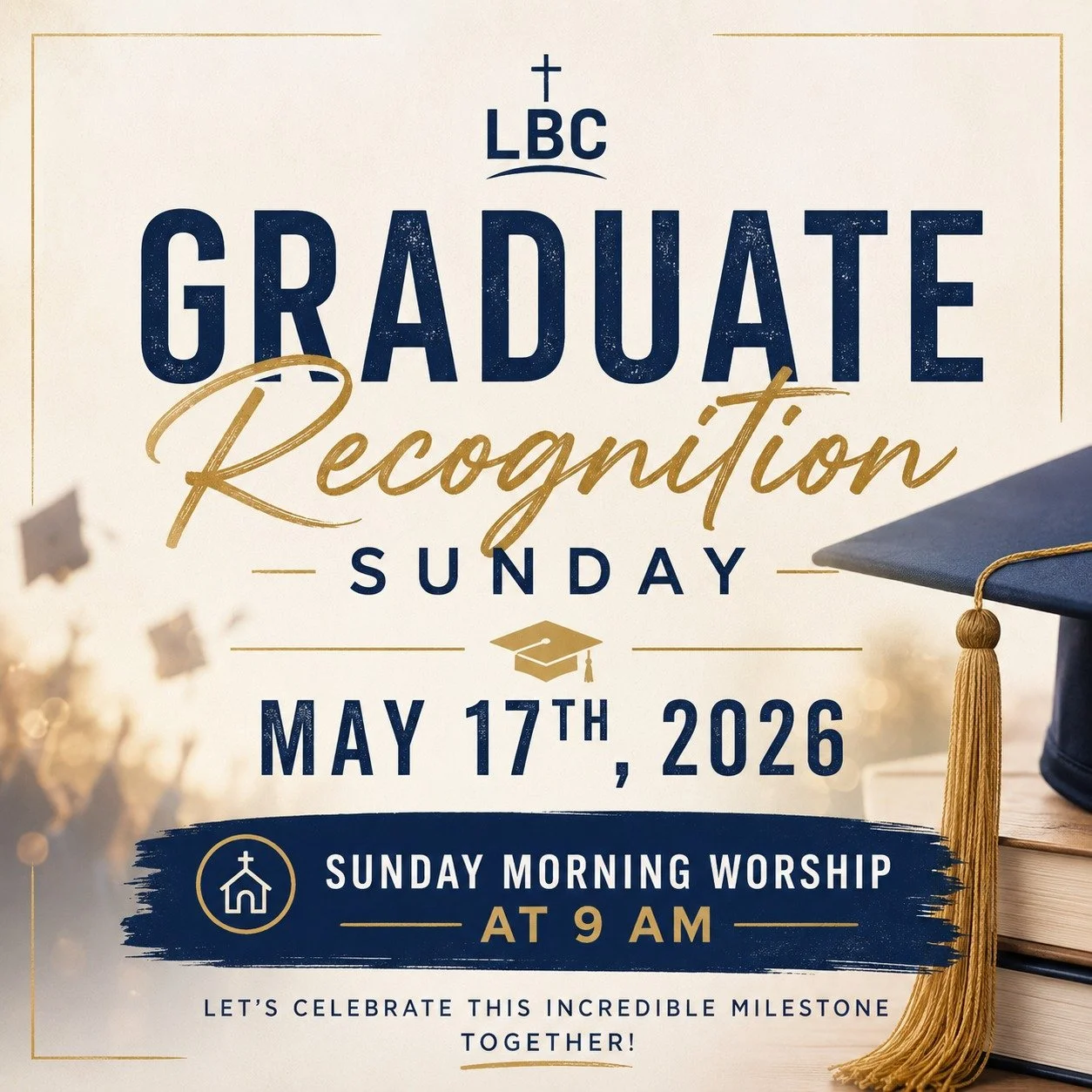 Tomorrow we&rsquo;ll be celebrating our high school &amp; college graduates during Sunday Morning Worship! 🎓
Join us as we recognize the Class of 2026 and thank God for this exciting milestone in their lives.