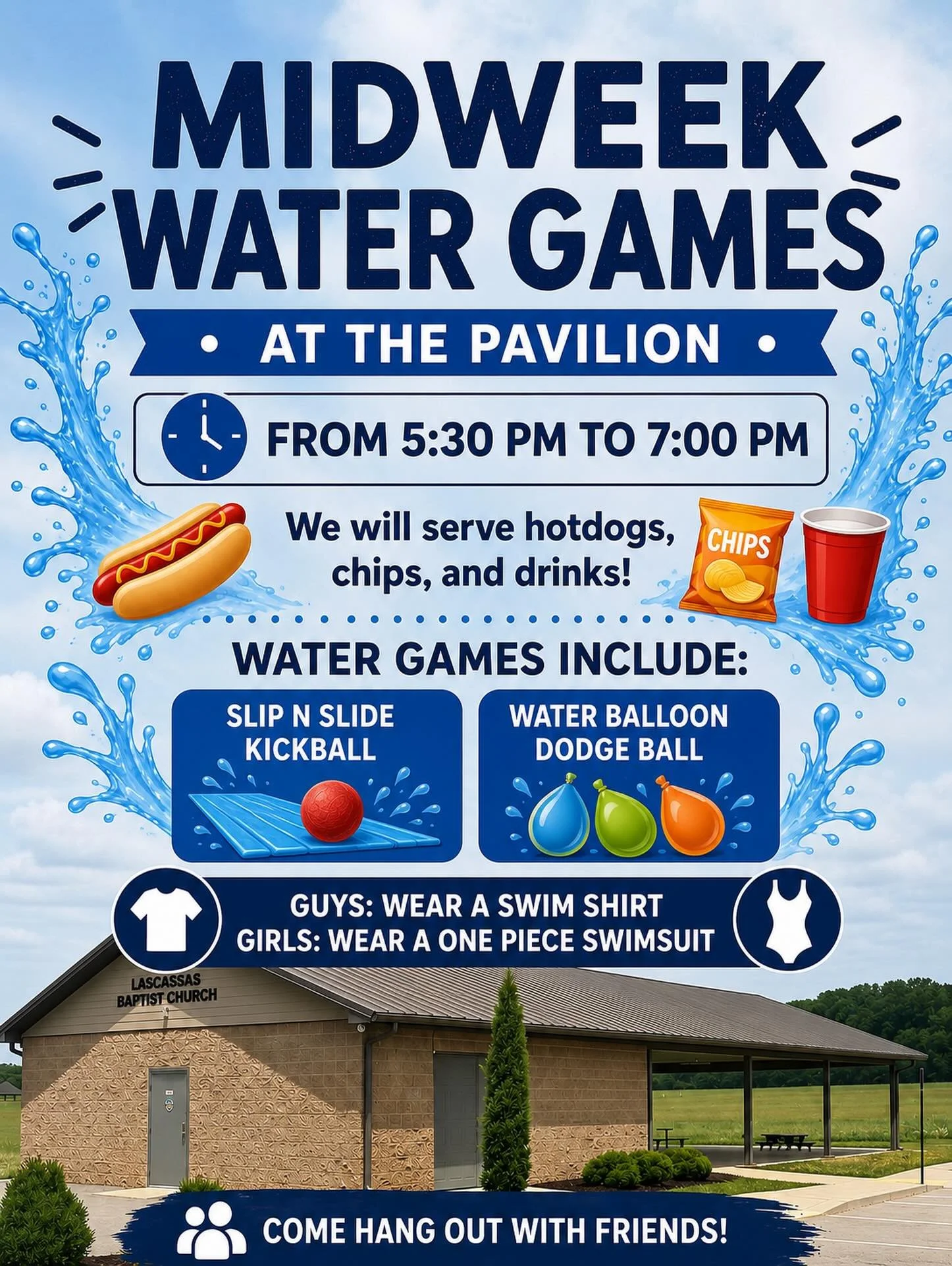 💦 Join us tonight for Midweek Water Games! We can&rsquo;t wait to see you from 5:30&ndash;7:00 PM at the pavilion!