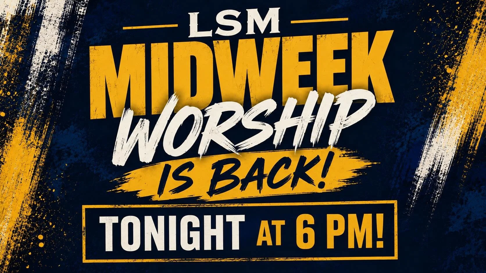 MIDWEEK WORSHIP IS BACK! 🙌

Starting TONIGHT at 6 PM!

Join us for a night of fellowship, fun, worship, and time in God&rsquo;s Word as we dive into Matthew 5:43&ndash;48 and hear what Jesus has to say about one of His most challenging commands: lov
