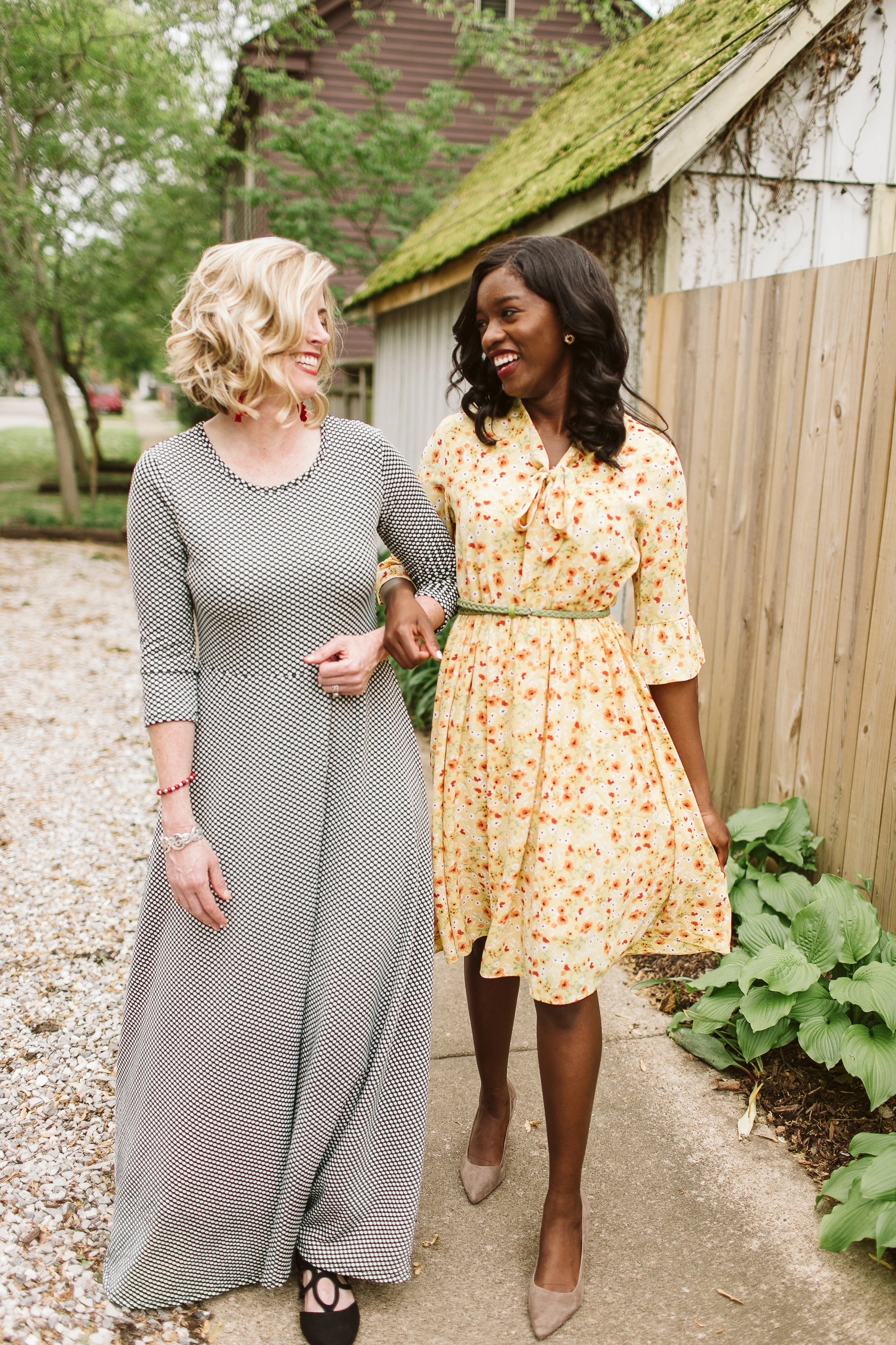 Sarah (L) wears a sold-out Maxi Dress, Cherelle (R) wears the Mustard Babydoll Dress . Available at Simple Extravagance for $35.