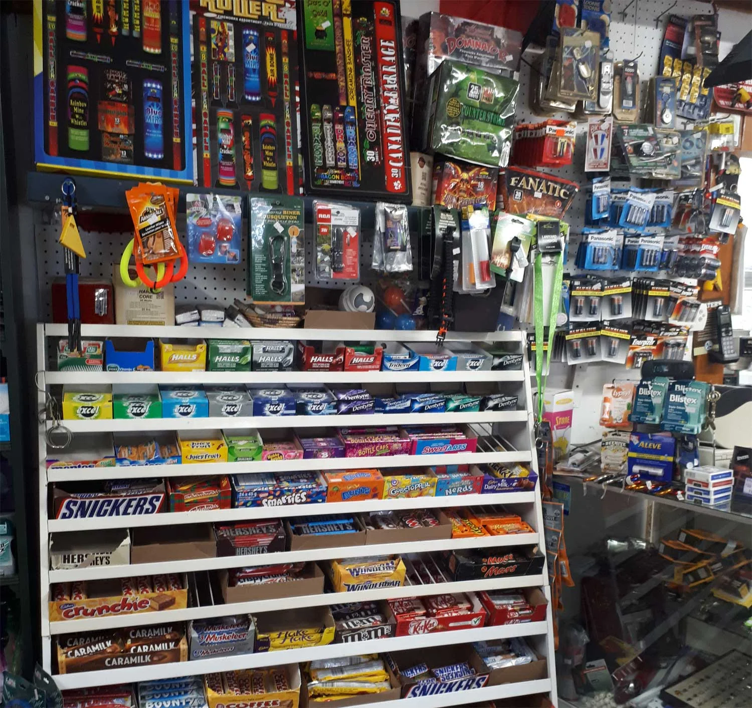Fireworks, batteries, playing cards, lighters, chap stick.