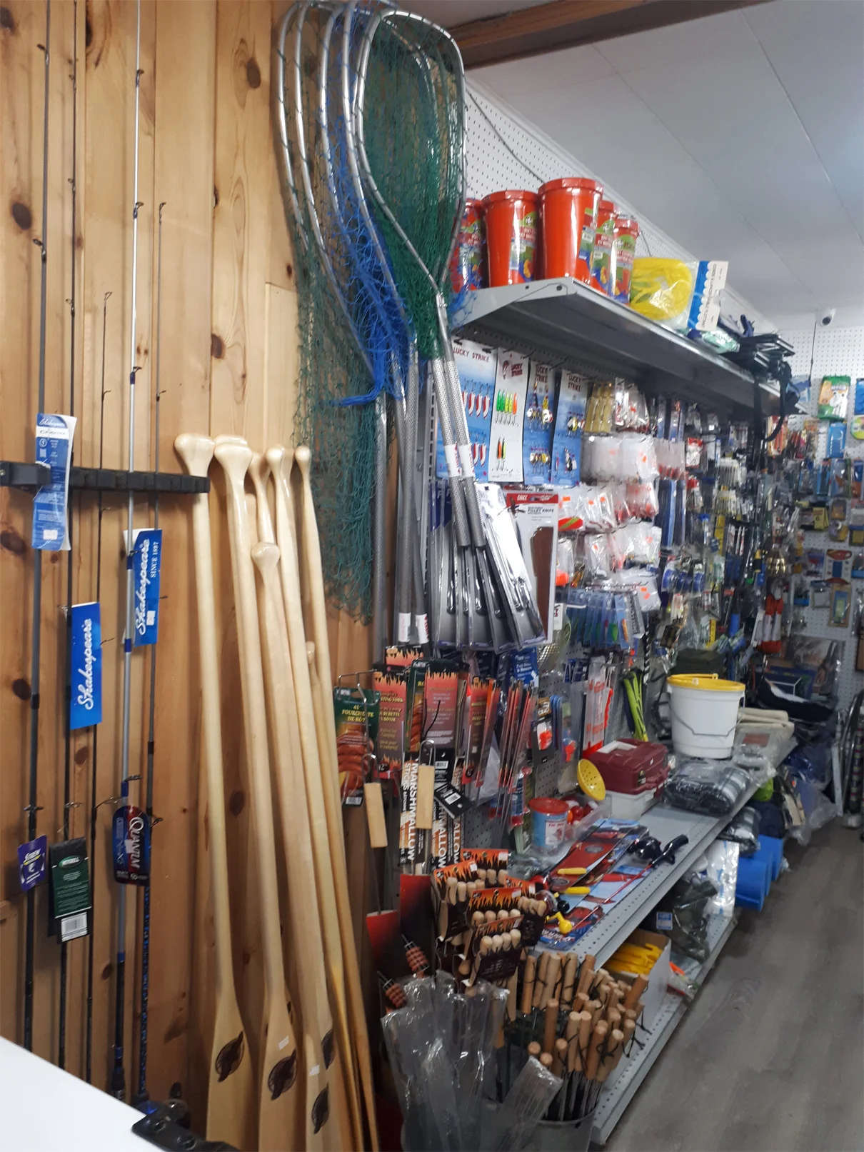 Paddles, nets, rods, lures and leaders, knives and safety gear.
