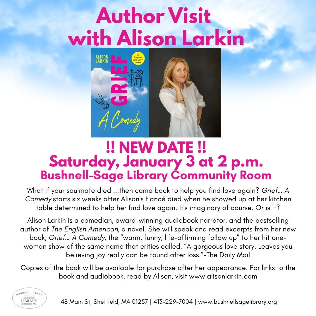 RESCHEDULED!

Our author visit with Alison Larkin, originally set for this Saturday, has been rescheduled for Saturday, January 3 at 2 p.m.

We hope you'll join us in the new year to hear from Alison - we can't wait!