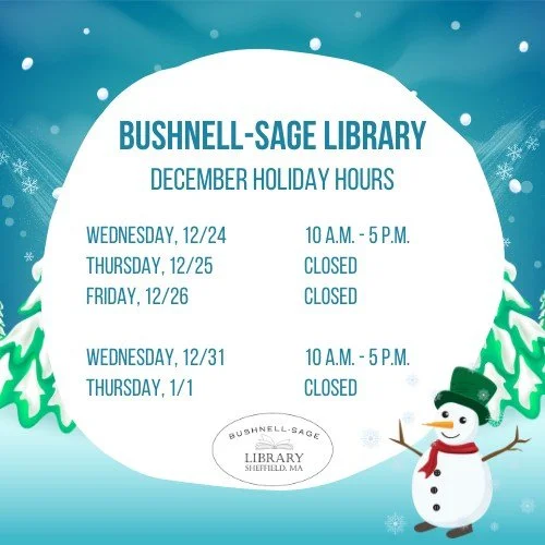 Updated holiday hours for next week:

Open Wednesday 12/24 from 10 a.m. -5 p.m.
Closed Thursday and Friday 12/25 and 12/26
Open Saturday 12/27 from 10 a.m - 2 p.m.

Open Wednesday 12/31 from 10 a.m. -5 p.m.
Closed Thursday 1/1
Open Friday 1/2 from 10