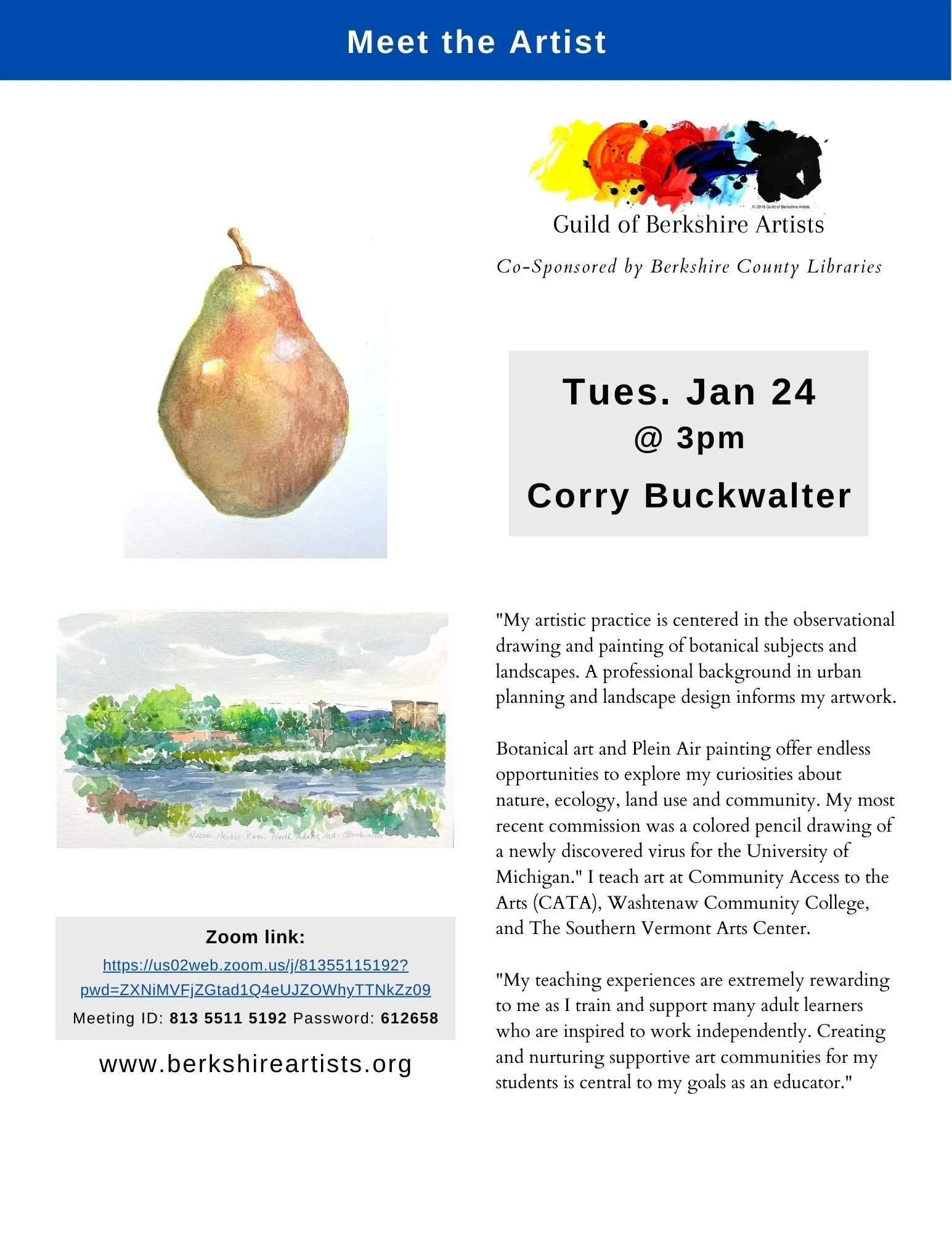 flyer for virtual talk by corry buckwalter. image details in body of event