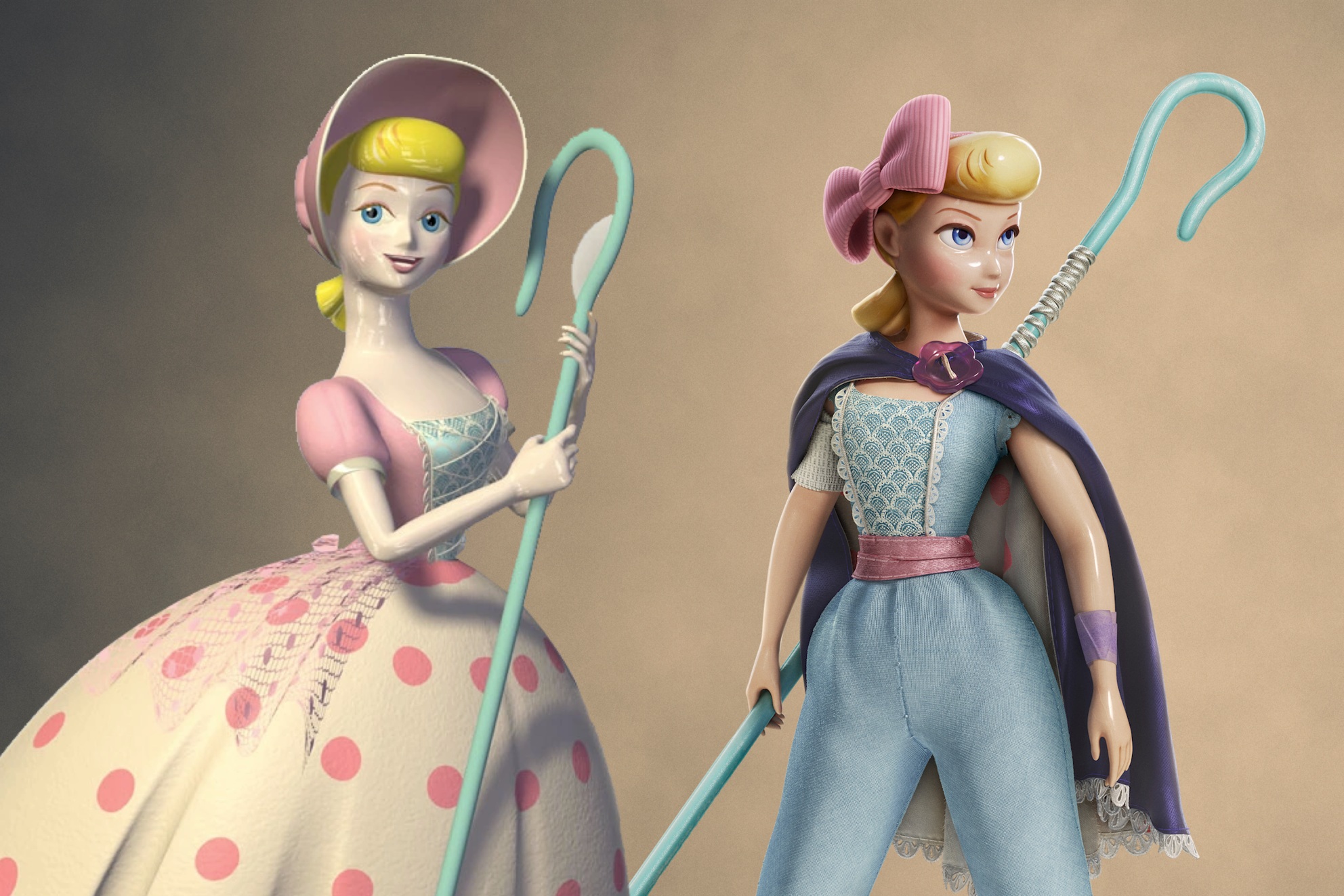 Toy Story’s Bo Peep (left) has a new look for the upcoming Toy Story 4. 