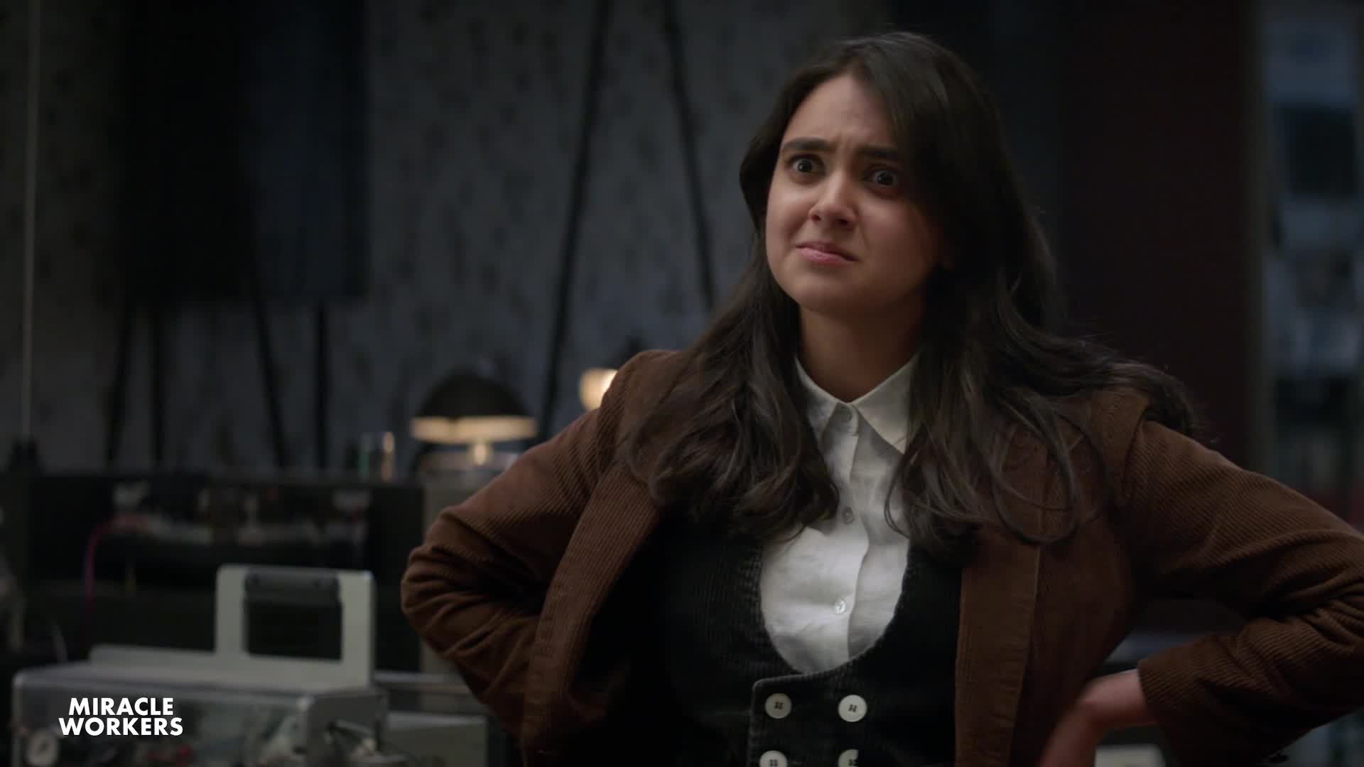 Geraldine Viswanathan plays Eliza in Miracle Workers on TBS.