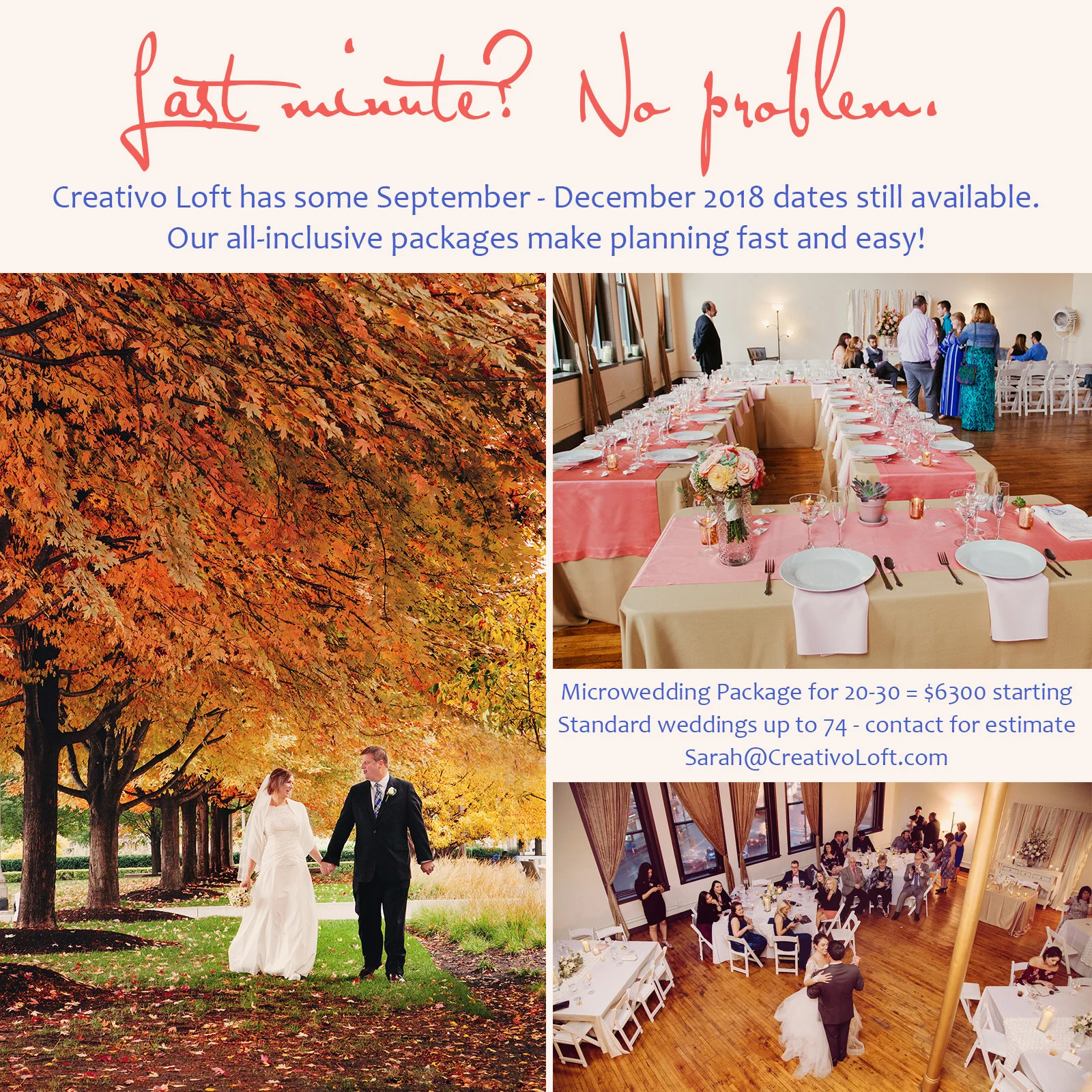 Last minute 2018 Chicago wedding dates available at Creativo Loft