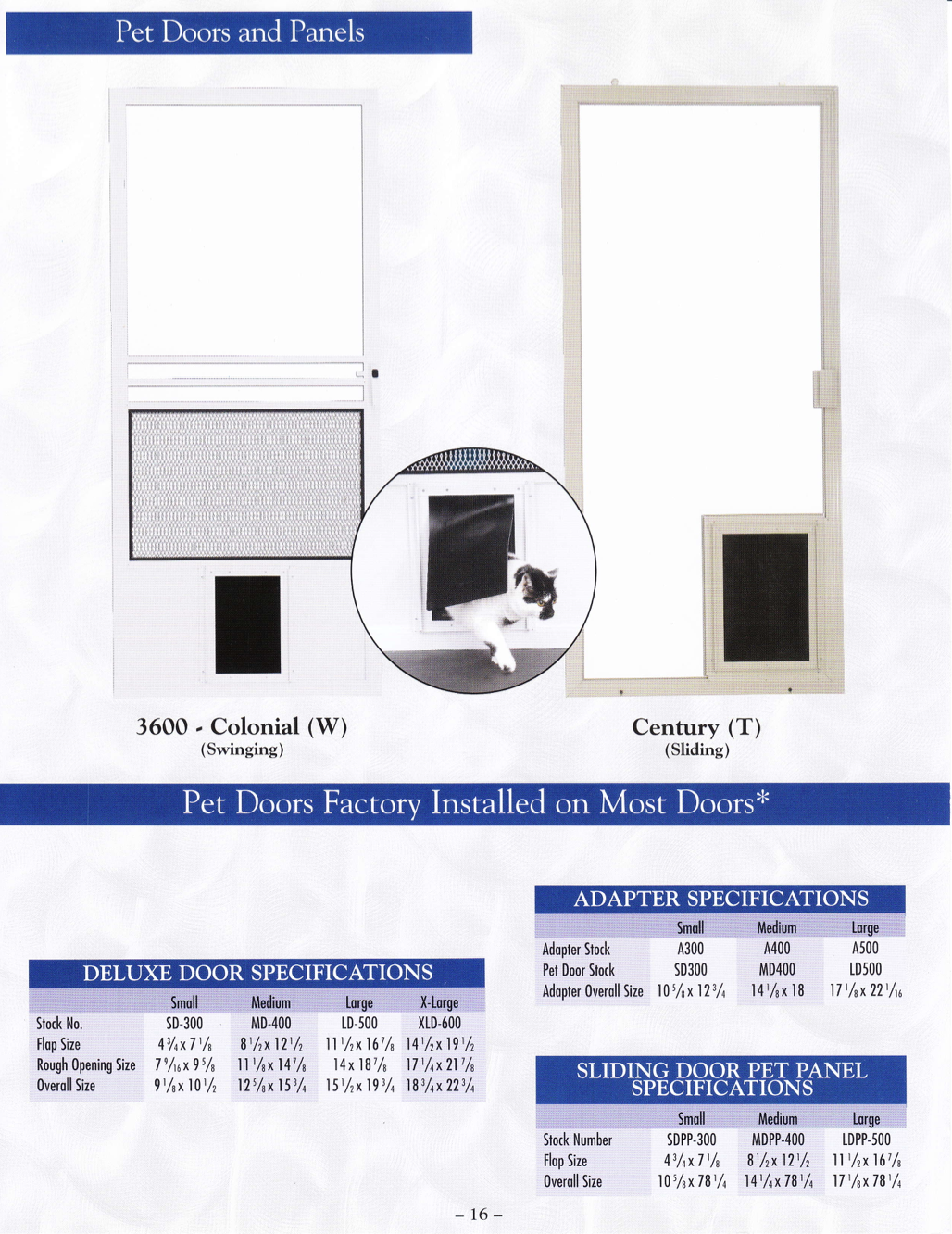 Pet Door and Adapter Specifications