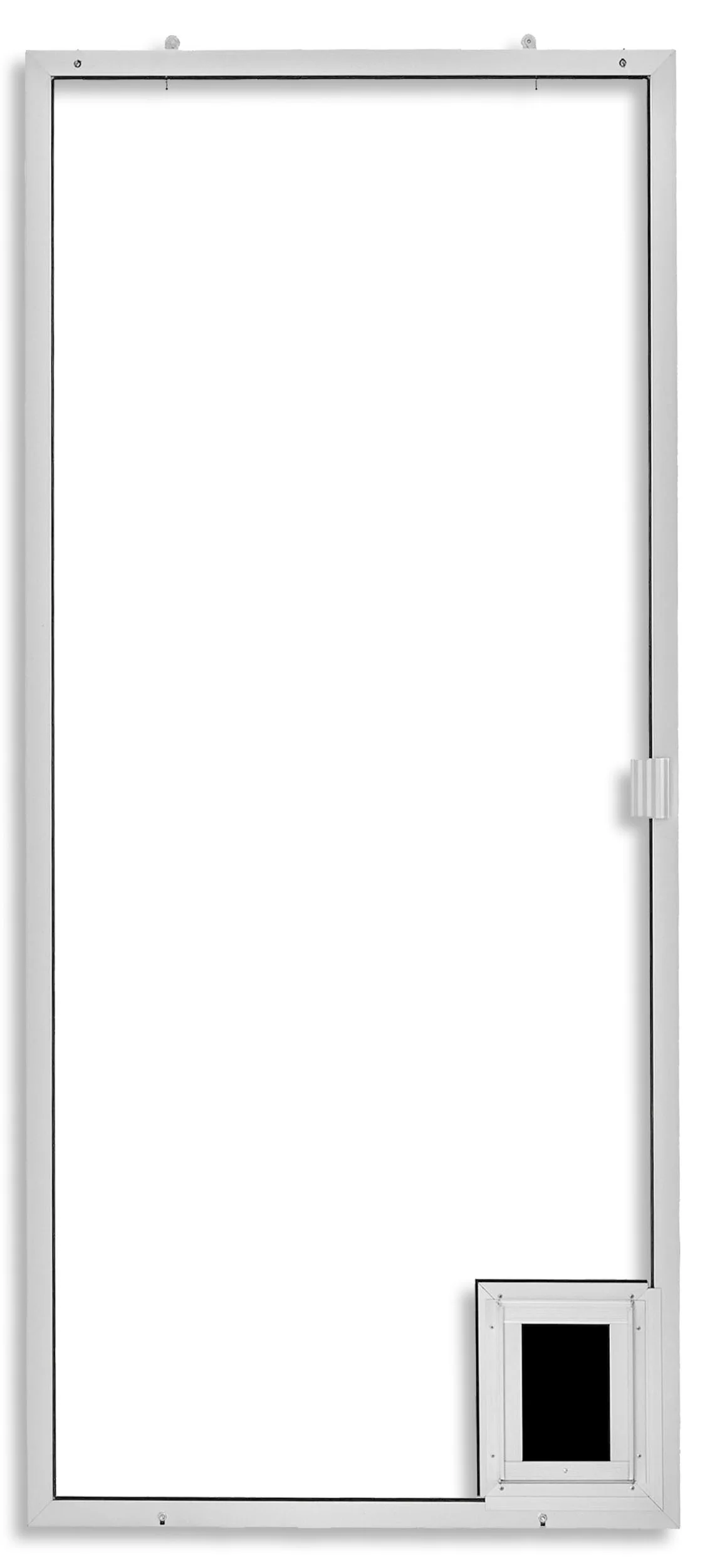 1-3/4 with Small Pet Door Installed in Clear Anodize