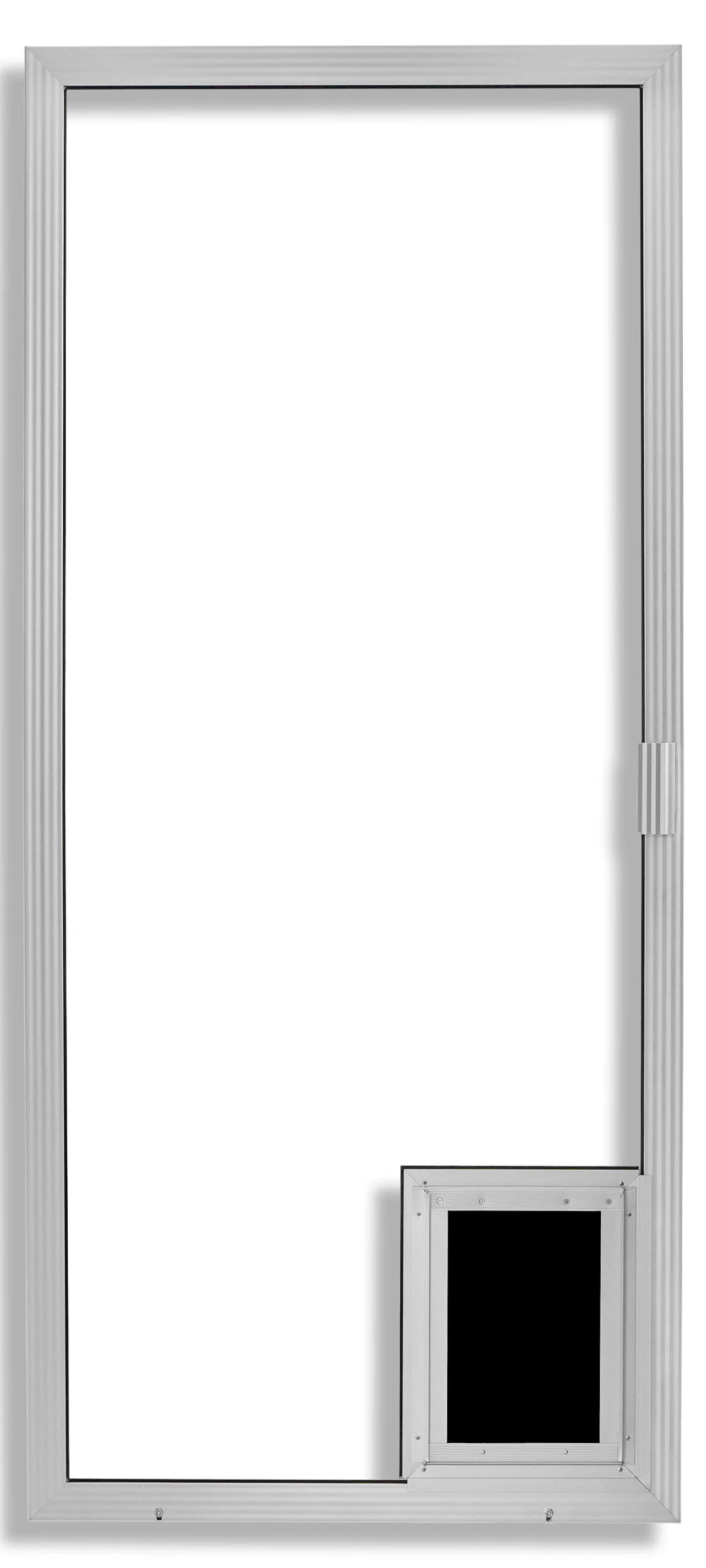 Century with Medium Pet Door Installed in Clear Anodized
