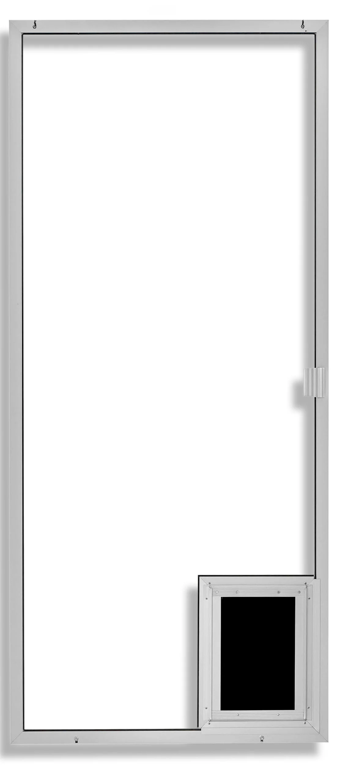 1-3/4 with Medium Pet Door Installed in Clear Anodized