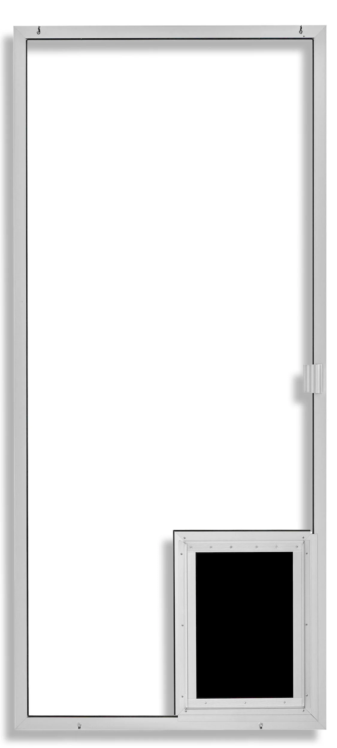 1-3/4 with Large Pet Door Installed in Clear Anodized