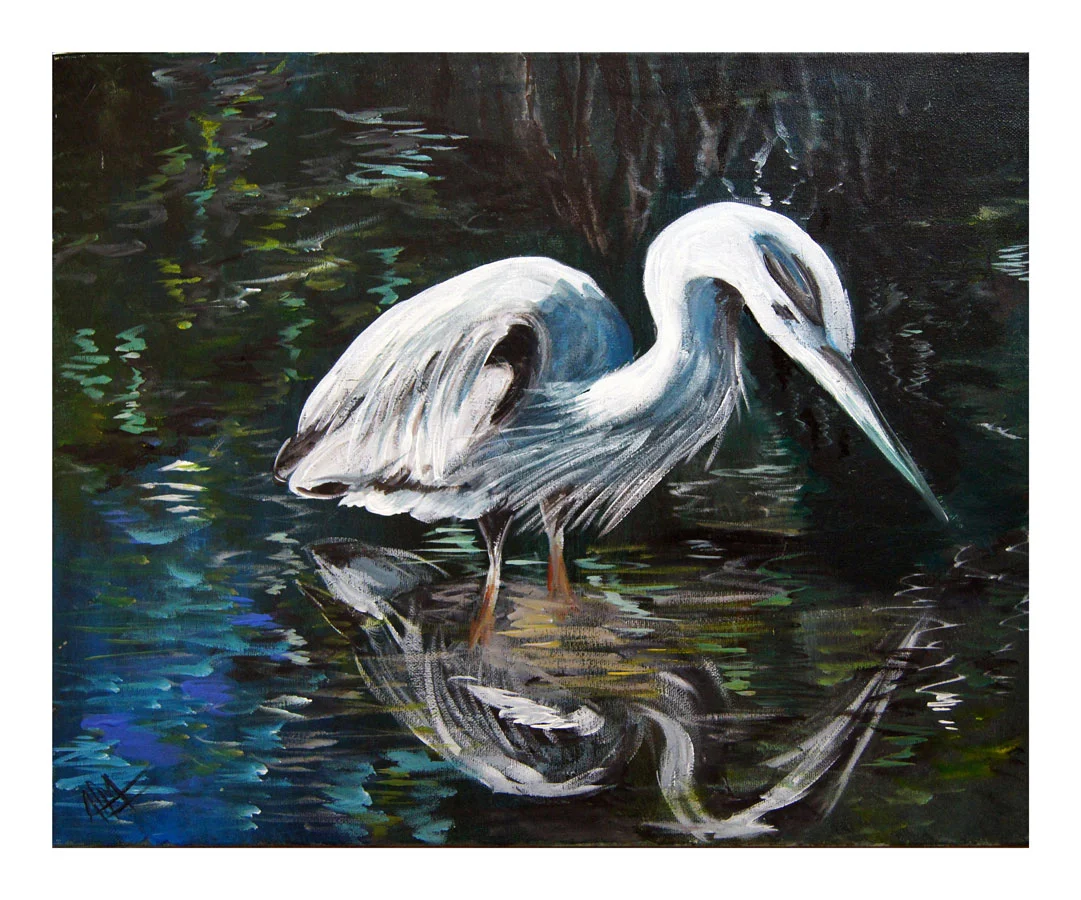 Heron Reflections, Acrylic, 2012