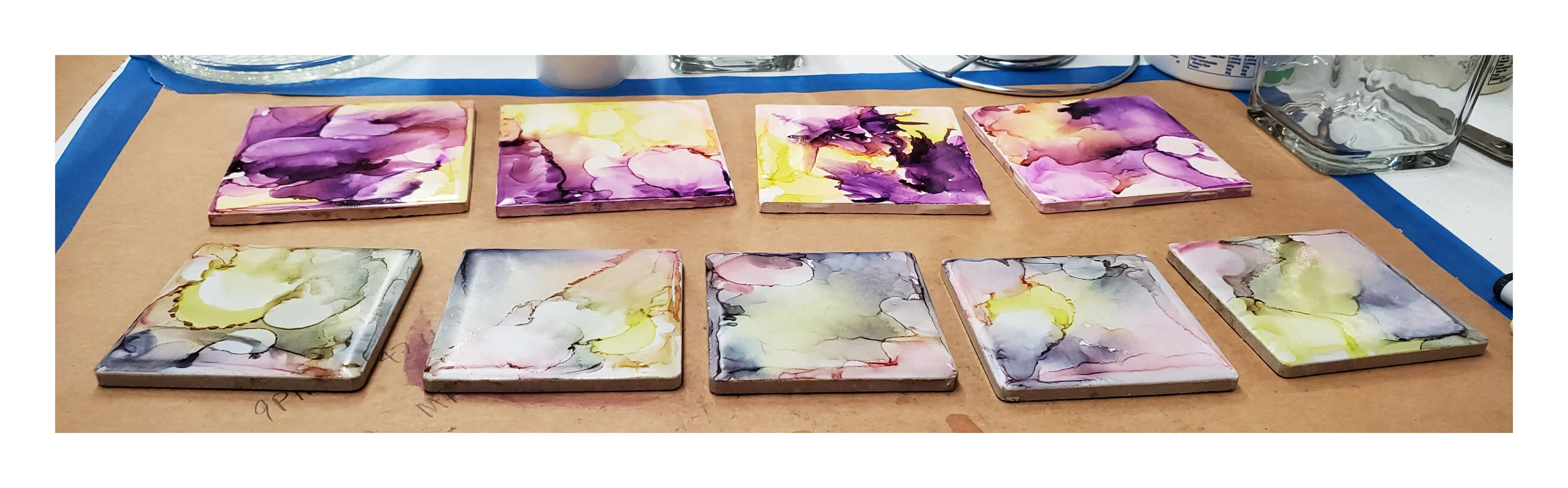 A Saga of Ceramic Tile Coasters Featuring Alcohol Inks and Resin