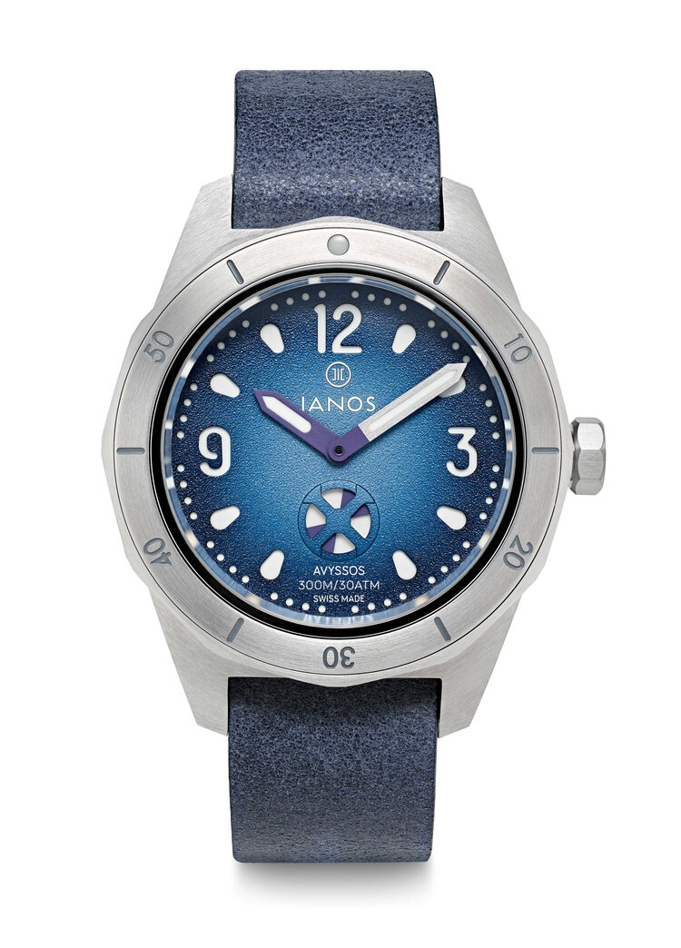 Indicateur de marche Ianos+Avyssos+Swiss+Made+Blue+Diver+Watch+Straight