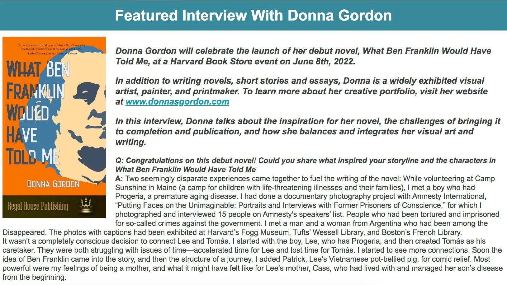 Boston Author’s Club, June 1st, 2022, Interview by Mary J Cronin 