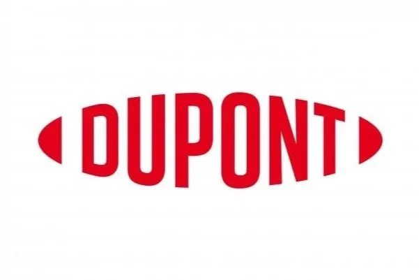 DuPont logo in red text with curved styling and red oval shapes on either side on a white background.