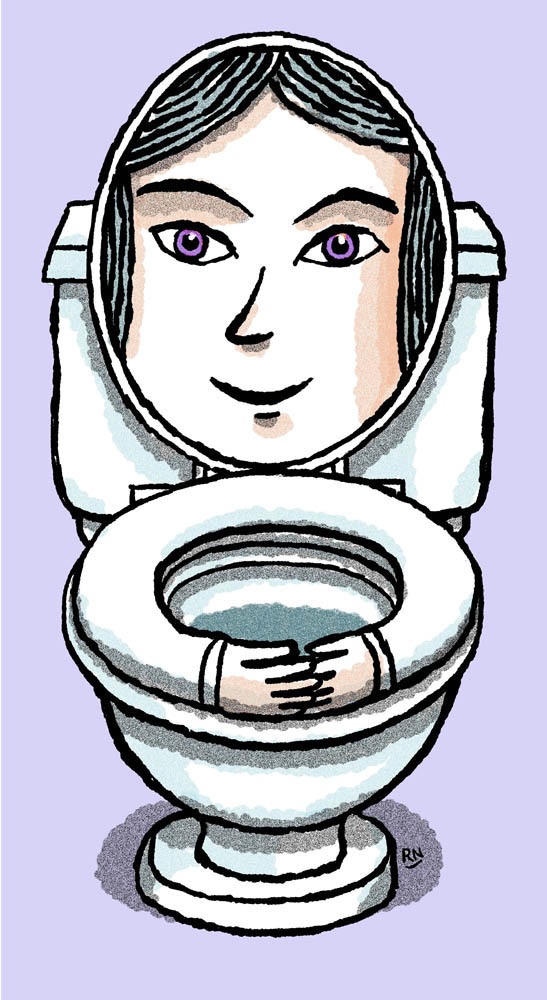 Slate. Because it's online, I'm going simpler and bolder with Slate, almost icons. This is about the futuristic toilets they have in Japan. When I do presentations for my kids books, I show this (and others) to the children as my day job. They howl.