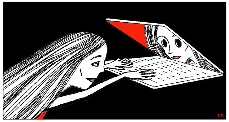 This was for Slate.com. It was on underground pro-anorexia websites. Just a note about Slate. We were started by Bill Gates as the first web only news magazine in 1996. Mike Kinsley from Time was hired as our editor, and Patricia Bradbury, from Newsweek, as the art director. Mark Alan Stamaty and myself were hired as the illustrators. Patricia and I negotiated a good contract from Microsoft- no mean feat- based on WSJ's print rate. Two a week, 1 time use, no sketches, straight to finish (no time). Slate rose and fell with the fortunes of the internet, rates fell, went up, and fell again with the market crash- and I went to one a week. But all that time, I had a wonderful experience working with all of the art directors and editors- Mike Kinsley, Jake Weisberg, Kathleen Kincaid, Vivian Selbo, Rebecca Markovitz, Lori Shen, Holly Allen, Natalie Mathews- and so many others who have been involved over the years. Thanks to you all. I'm on an on-call basis now, not the weekly I did for nineteen years, which is fine- it was an astonishingly long run in our free-lance illustration world and there are other assignments to do, but I wanted to post a tribute to Slate and to all of the people who bring it to life and made it possible throughout it's history.