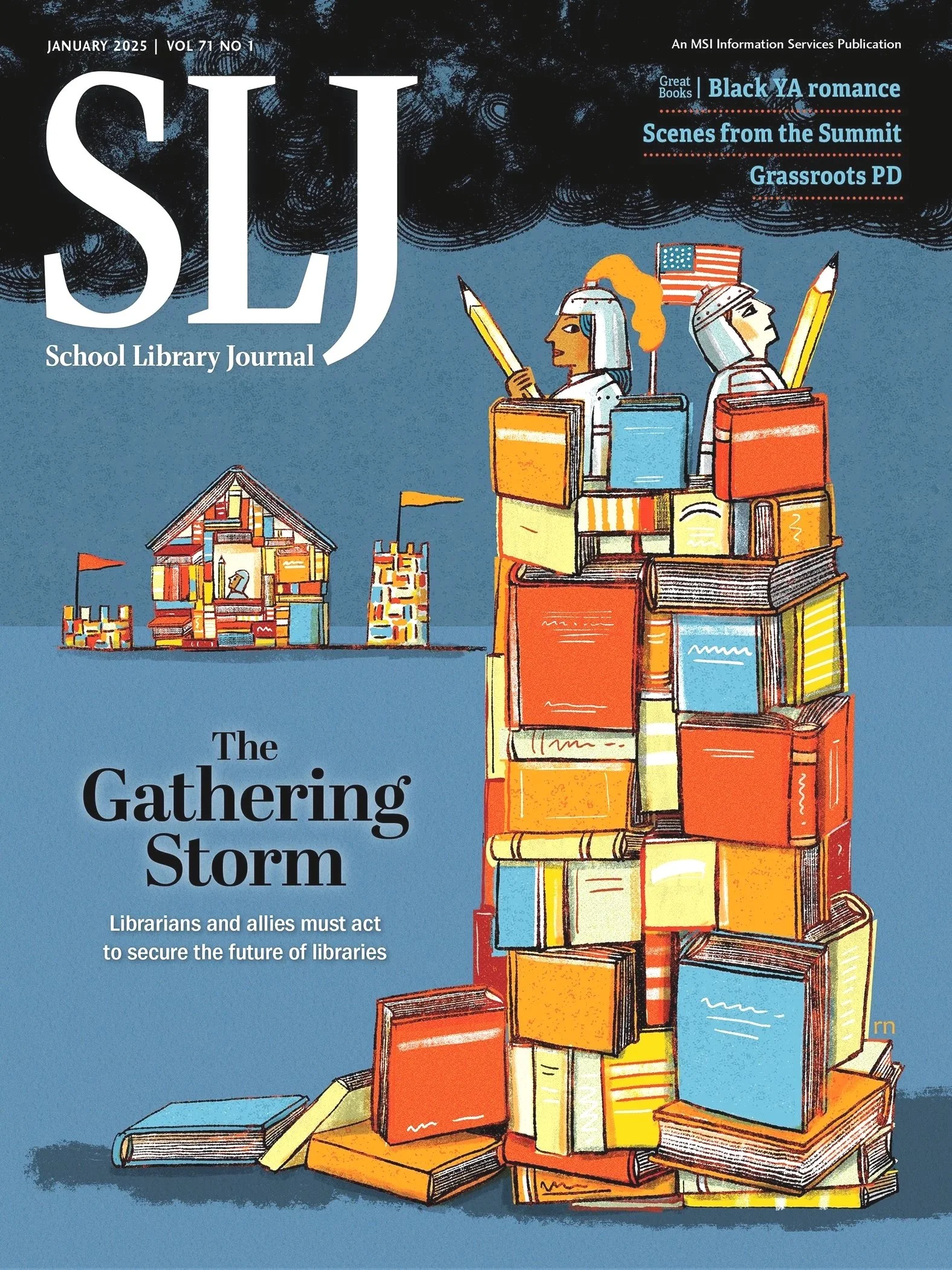  Cover for School Library Journal- The Trump Administration’s war on libraries. 