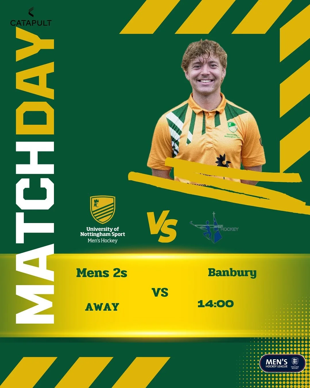 Here is the Men&rsquo;s 2s team sheet for their away game today against Banbury. 

Best of luck lads 💚💛
@uonsport 
@englandhockey