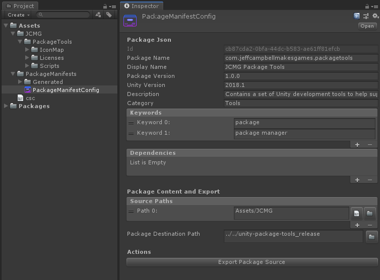 Inspector for the PackageManifest asset