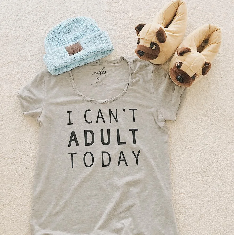 No outfit is complete without pug slippers, amiright? Top is from Francesca's. Again I got it a few years ago so I can't find it online anymore. Baby blue and white speckle cuffed beanie from Love Your Melon 