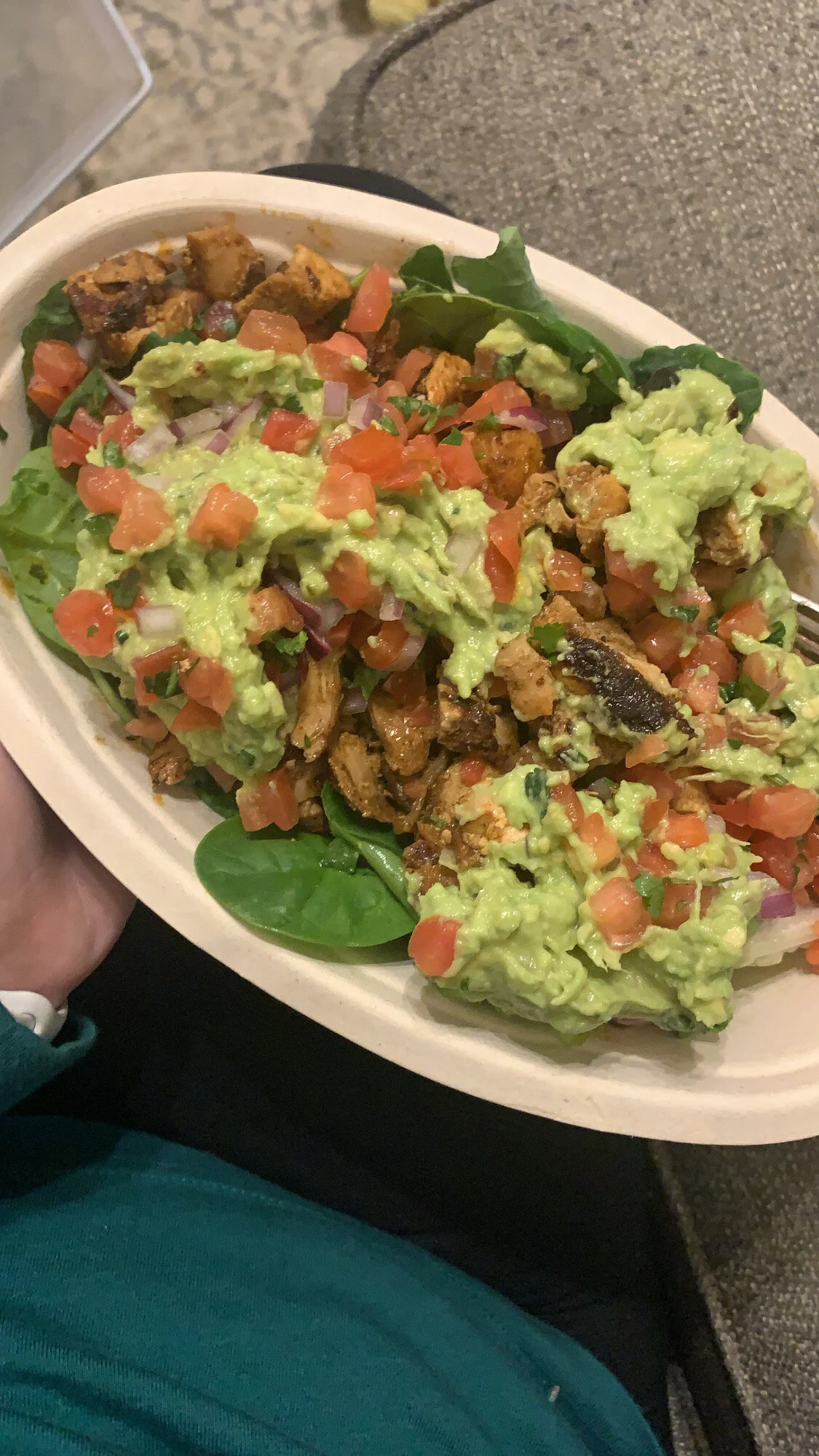 Chipotle was a life saver for not wanting to cook or if I forgot to defrost meat. I ordered a salad with chicken, pico, and guacamole.
