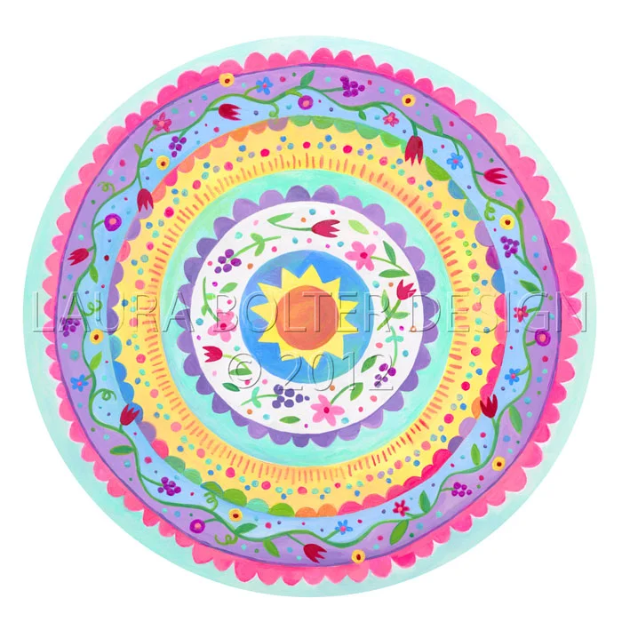Flower Mandala Painting, acrylics on watercolor paper by Laura Bolter