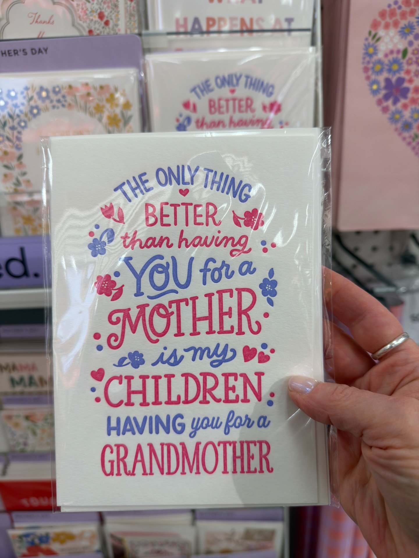 Love finding my letterpress @minted Mother&rsquo;s Day card for grandmothers in @target. 🩷💙