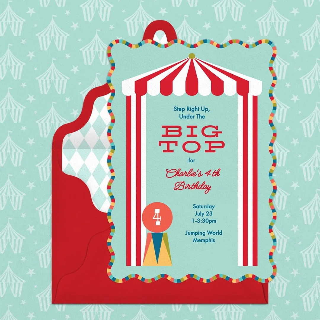Another birthday invitation is now available with @greenvelope&mdash;step right up to Under the Big Top! #greenvelope #GVBirthdayComp2026