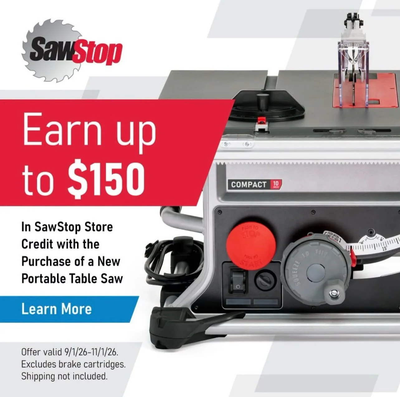 Fall @sawstopsaws promo ends soon!! Save up to $150 for Cash-In-Credit on any portable saw when purchased by 11/1. Follow along on our Social Media pages for more upcoming deals @marksmachinery. 

2210 Towson Avenue 
Ft. Smith, AR