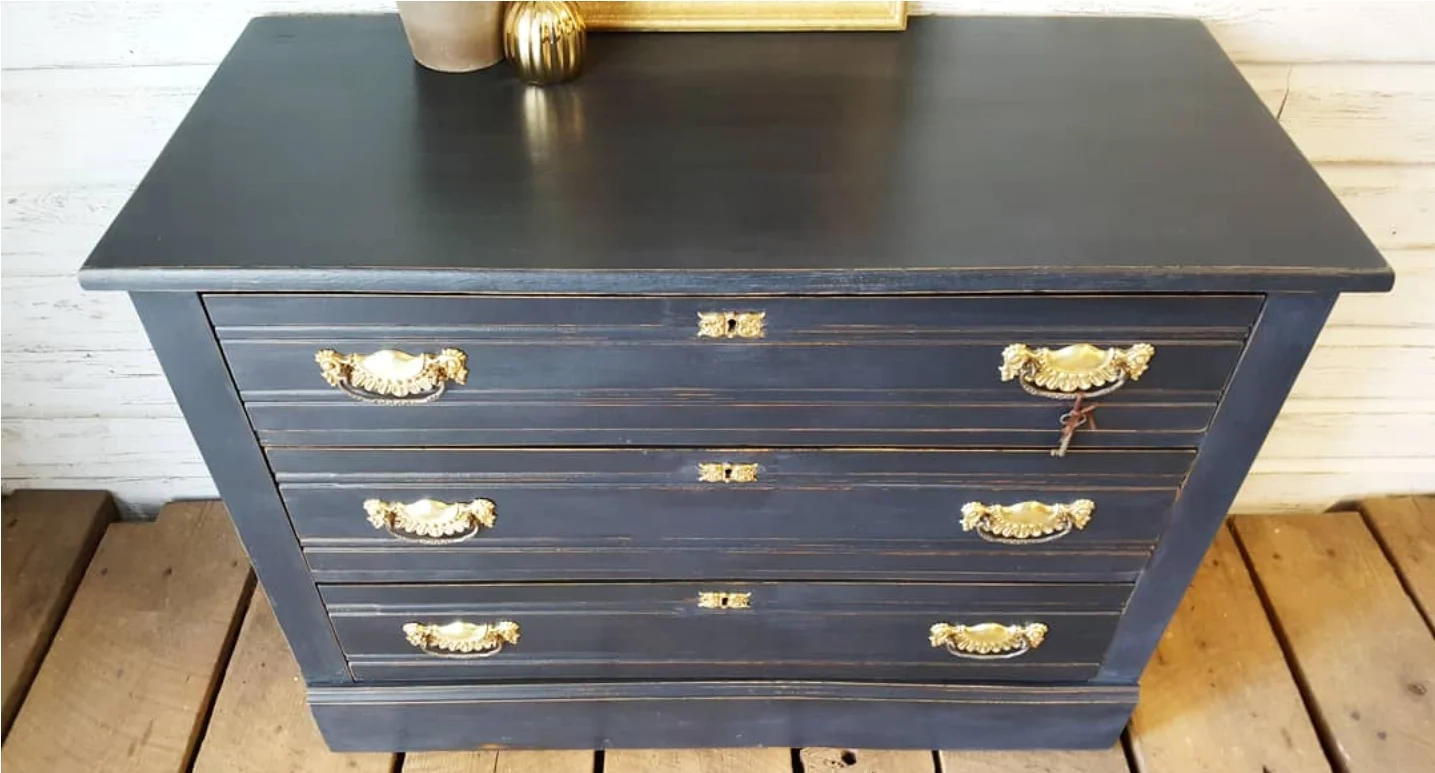 SOLD: Dark Blue 3-Drawer Oak Dresser Market House Restorations SOLD: Dark Blue 3-Drawer Oak Dresser Market House Restorations