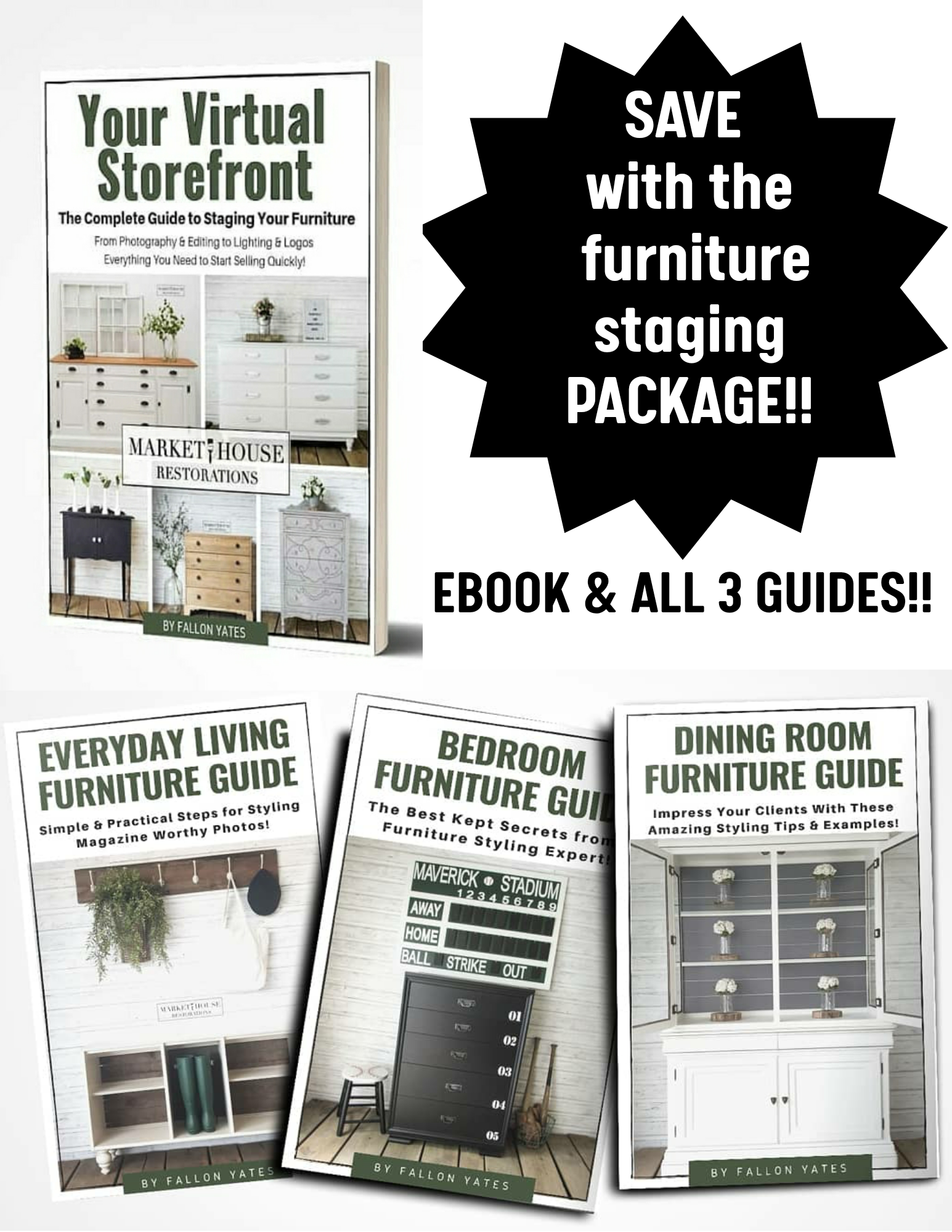 SAVE! Furniture Staging Package Deal (eBook and 3 staging guides). 
