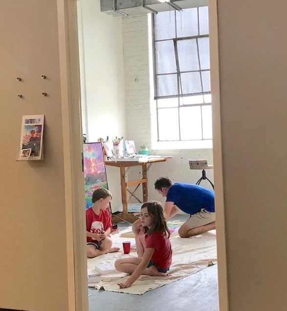 My children and I in the studio making art together. - May 2018