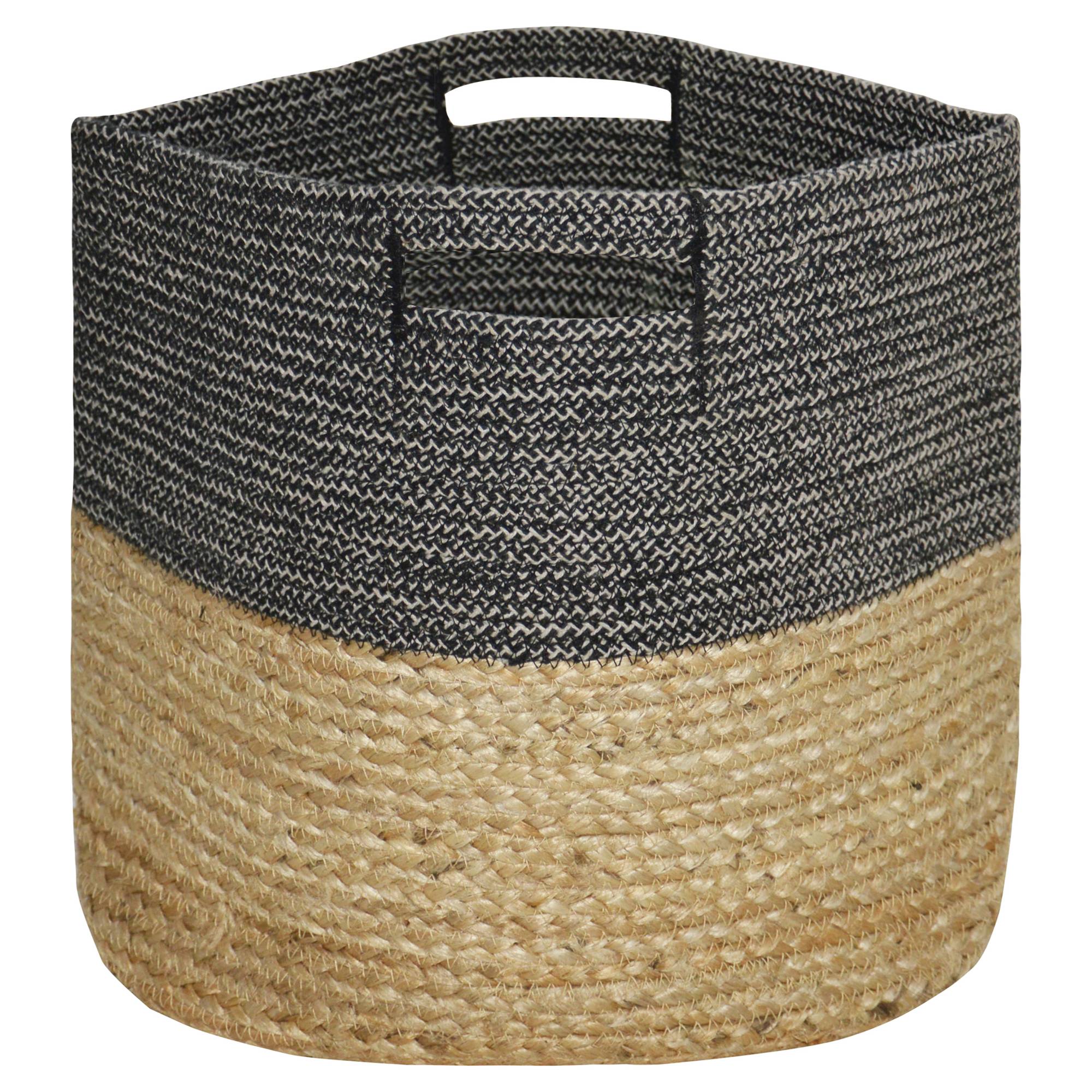 Large Round Woven Storage Basket, Dark Grey