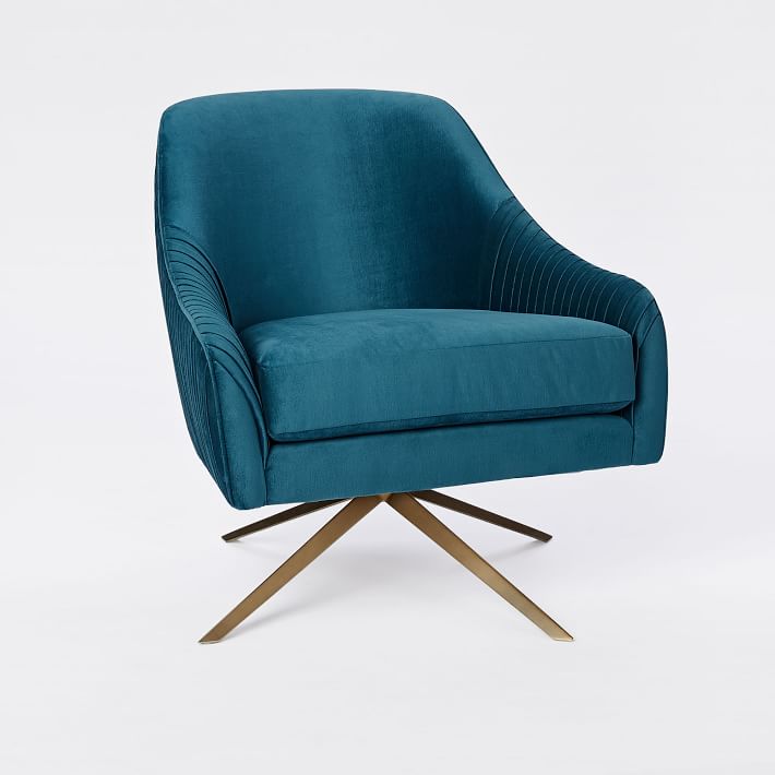 Roar + Rabbit Swivel Chair, Celestial Blue Lustre Velvet